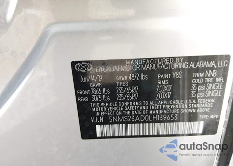 2020 Hyundai Santa Fe Se из США, поврежденный, VIN 5NMS23AD0LH139653